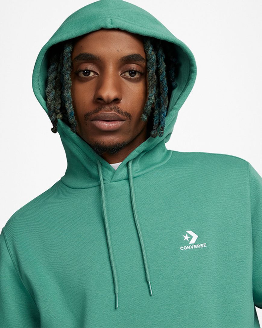 Men's Converse Go-To Embroidered Star Chevron Standard Fit Fleece Hoodie Green | AU 65048A